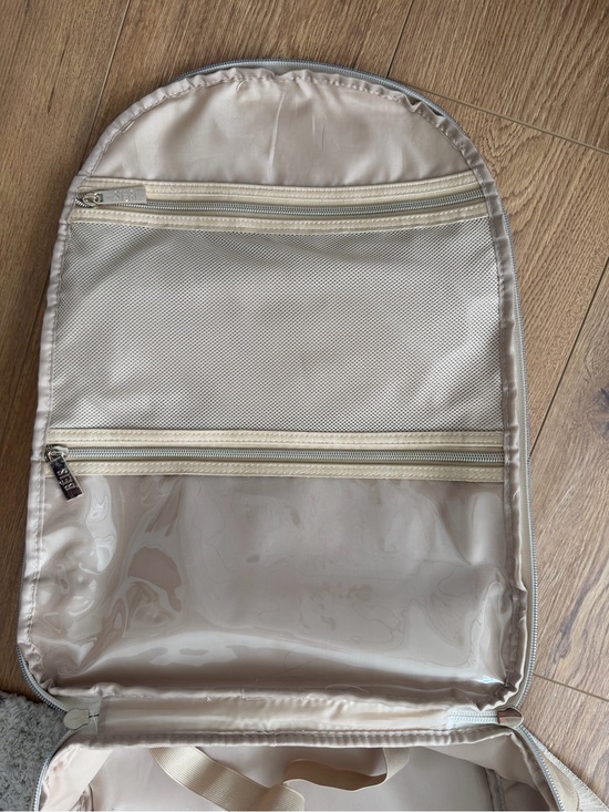 Beis The Backpack Beige Canvas Laptop Travel Bag Faux Leather Trim One Size